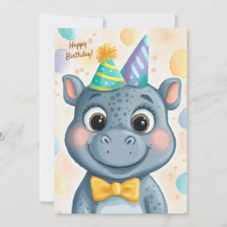 Party Cute Animal Birthday Invitation Hippopotamus