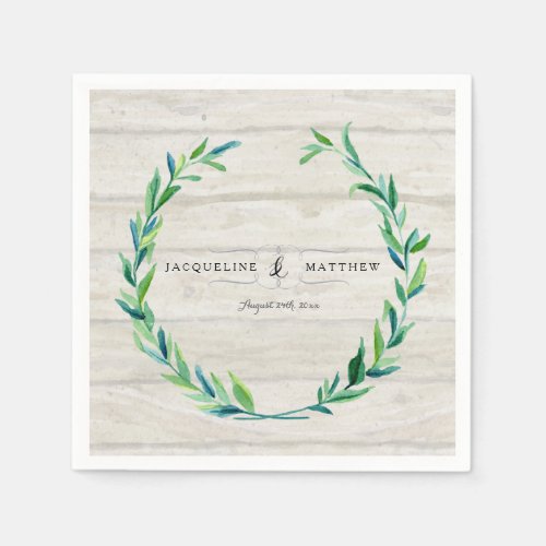 Party Decor Watercolor Laurel Wreath Wood Boards Paper Napkins