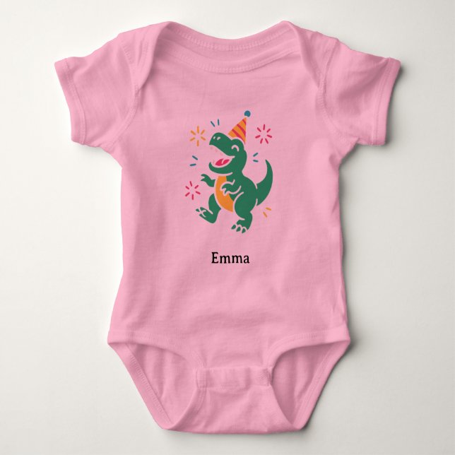 Party Dino Roar – Cute Birthday T-Shirt Design for Baby Bodysuit (Front)