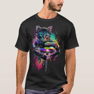Party Disco Cat DJ Cat House Cat Rainbow DJ Cat Ki T-Shirt
