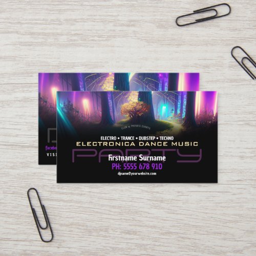 Party DJ Dance Magical Forest Lights Business Card