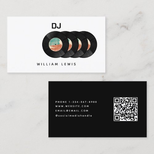 Party DJ Deejay Retro Vinyl Record QR Code  Business Card