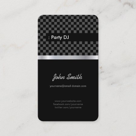 Party Dj - Elegant Black Checkered Business Card