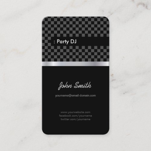 Party DJ _ Elegant Black Checkered Business Card