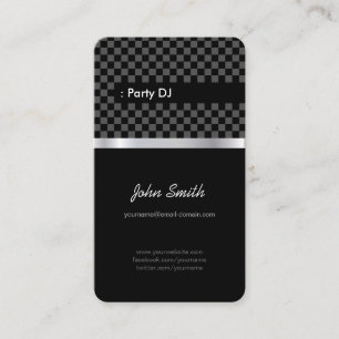 Party DJ - Elegant Black Checkered Business Card