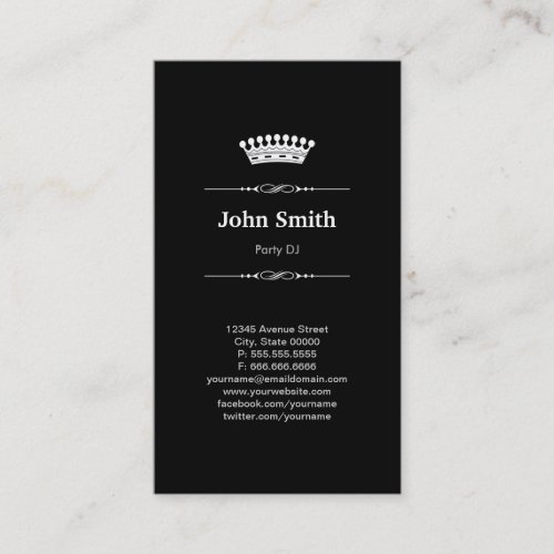 Party DJ Simple Elegant Royal Crown Business Card