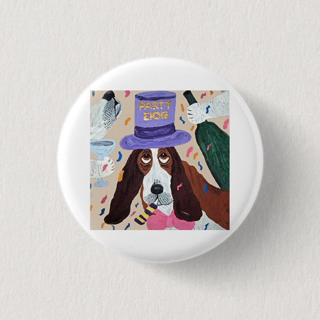Party Dog Basset Hound  Button (Front)