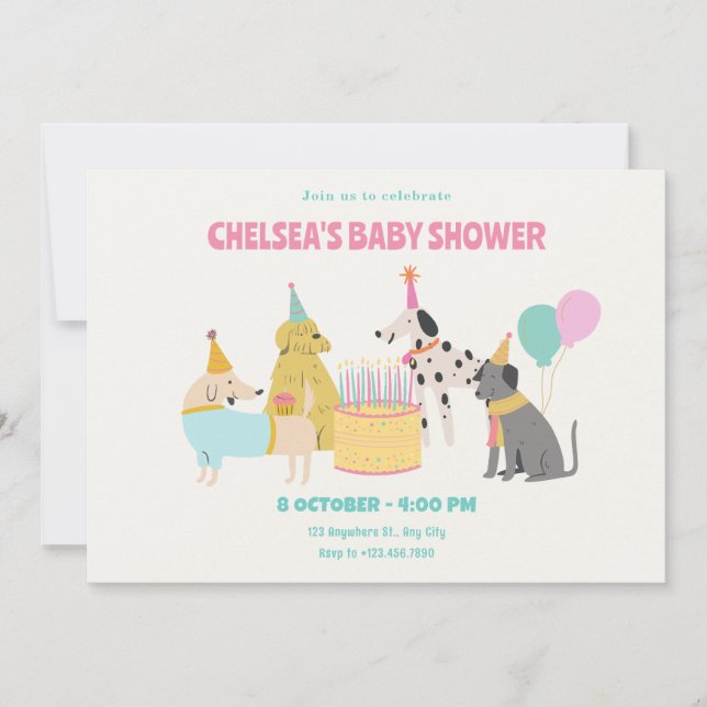 Party Dog colorful pastel colors baby shower Invitation (Front)