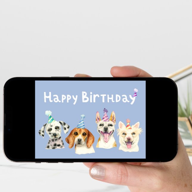 Party Dogs Watercolor Happy Birthday Card (Front Digital)