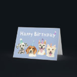 Party Dogs Watercolor Happy Birthday Card<br><div class="desc">Cute birthday card for dog lovers or kids' birthday. Illustration of 4  dogs (dalmatian,  beagle,  pit bull terrier) with party hats. It says "happy birthday" with fun fonts above the pups. The message inside says "Wishing you a pawsome birthday" and it is easily editable online.</div>