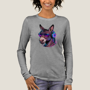 Party Donkey Neon DJ Animal Long Sleeve T-Shirt Tri-Blend Shirt