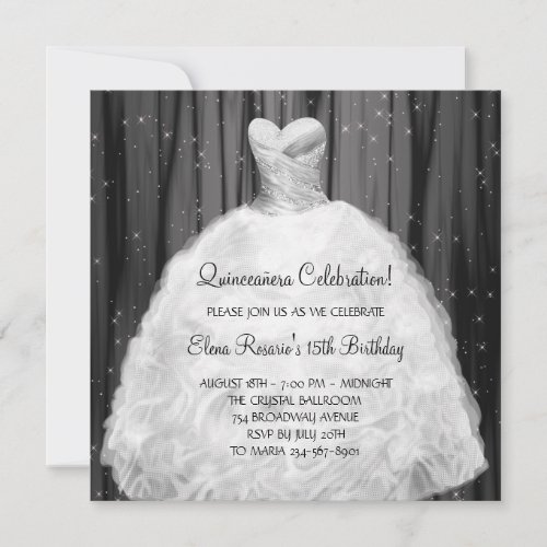 Party Dress Black White Quinceanera Invitations