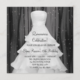 Party Dress Black White Quinceanera Invitations