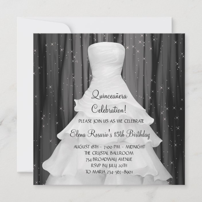 Party Dress Black White Quinceanera Invitations | Zazzle.com