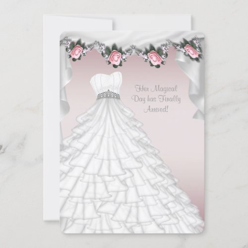 Party Dress Princess Pink Rose Quinceanera Invitations