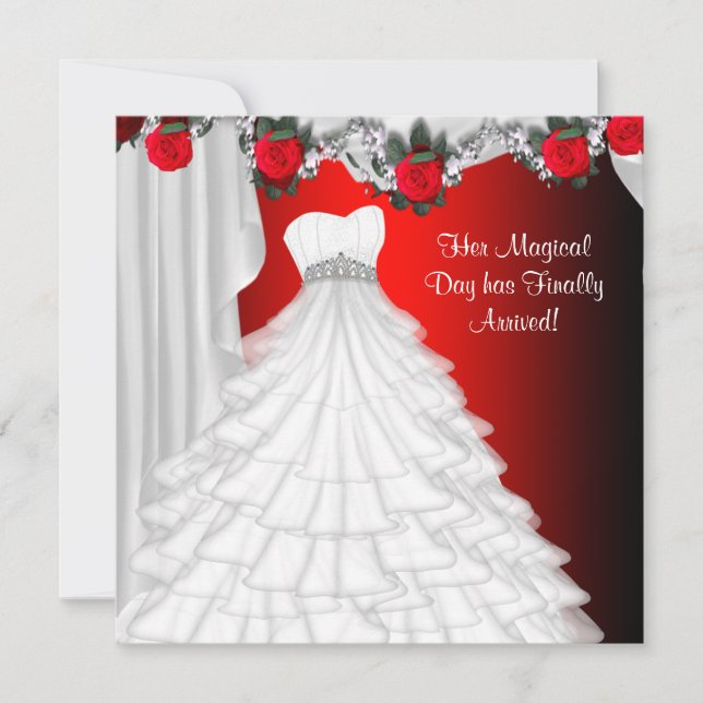 Party Dress Red Rose Quinceanera Invitations (Front)