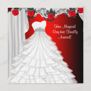 Party Dress Red Rose Quinceanera Invitations