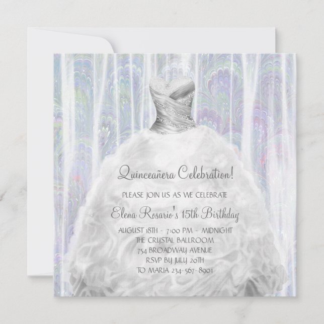 Party Dress White Quinceanera Invitations (Front)