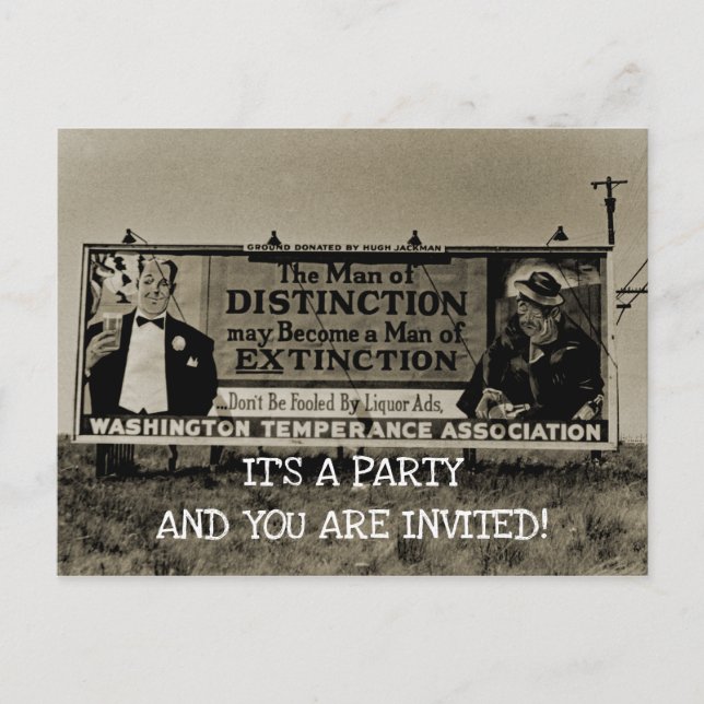 PARTY DRINKING PARTY VINTAGE TEMPERANCE DEFIANCE INVITATION POSTCARD (Front)