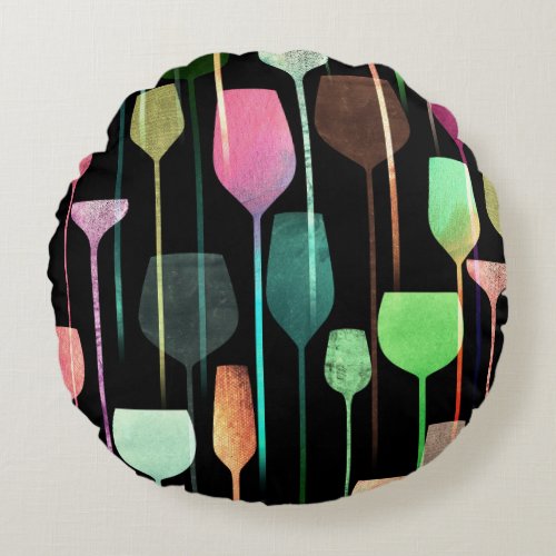 Party Drinks Collage Art Round Pillow