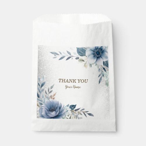 Party Dusty Blue Watercolor Flowers Silver Elegant Favor Bag