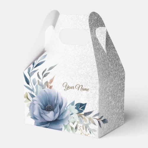 Party Dusty Blue Watercolor Flowers Silver Elegant Favor Boxes