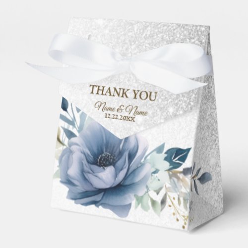 Party Dusty Blue Watercolor Flowers Silver Elegant Favor Boxes