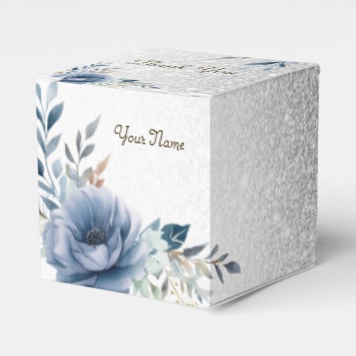 Party Dusty Blue Watercolor Flowers Silver Elegant Favor Boxes