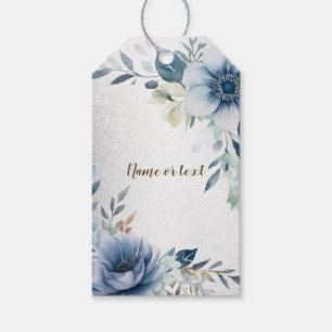 Party Dusty Blue Watercolor Flowers Silver Elegant Gift Tags