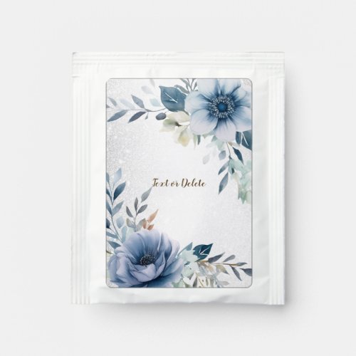 Party Dusty Blue Watercolor Flowers Silver Elegant Tea Bag Drink Mix