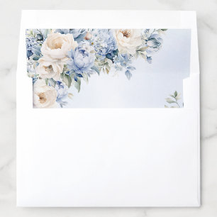 Party Dusty Blue Watercolor Ivory Flowers Leaves Envelope Liner