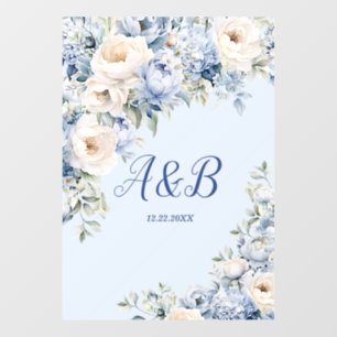 Party Dusty Blue Watercolor Ivory Flowers Leaves Floor Decals