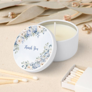 Party Dusty Blue Watercolor Ivory Flowers Leaves Mini Candle Favors