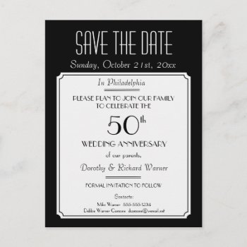 Party  Event Or Reunion Save The Date In Black Announcement Postcard by Zigglets at Zazzle