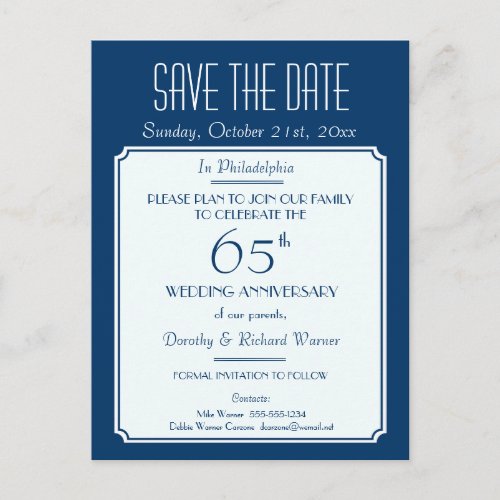 Party Event or Reunion Save the Date in Blue Announcement Postcard