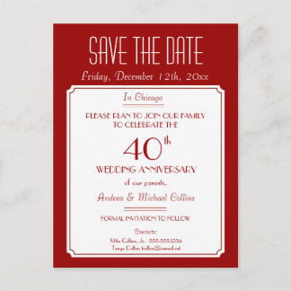 Party, Event or Reunion Save the Date in Red Announcement Postcard