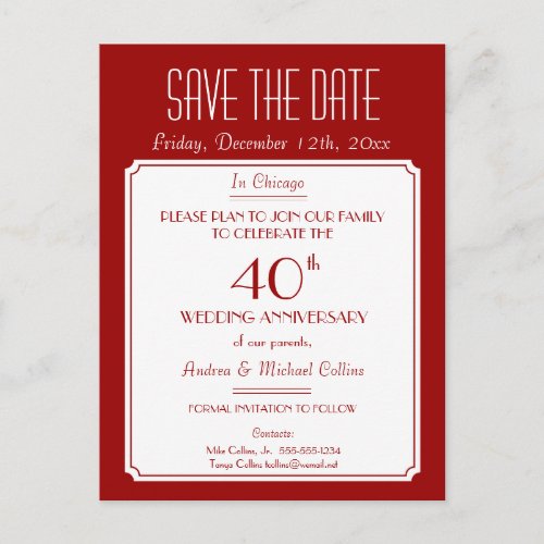 Party Event or Reunion Save the Date in Red Announcement Postcard