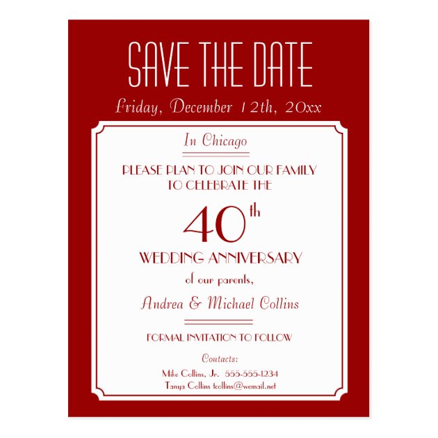 Party, Event Or Reunion Save The Date In Red Postcard