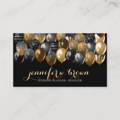 Party Event Organisation Gold Black Balloon Business Card