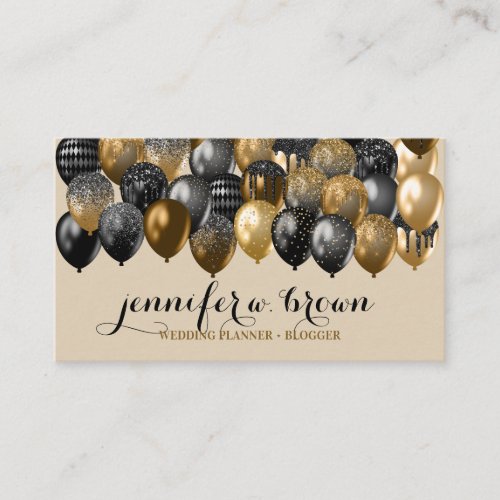 Party Event Planner Beige Gold Sprinkle Balloon Business Card