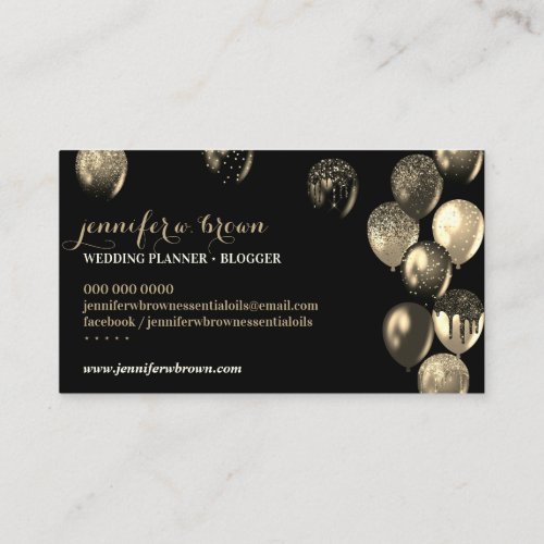 Party Event Planner Elegant Gold Black Balloons Business Card