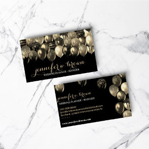 Party Event Planner Elegant Gold Black Balloons Business Card