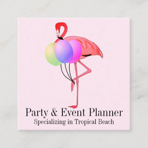 Party Event Planner Flamingos Palm Trees Square Business Card