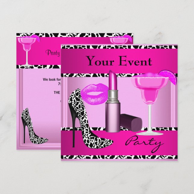 Party Event Shoes Pink Lipstick Invitation (Front/Back)