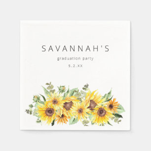 Party Event Sunflower & Eucalyptus Floral Name Napkins