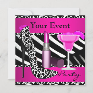 Party Event Zebra Shoes Hot Pink Lipstick Invitation