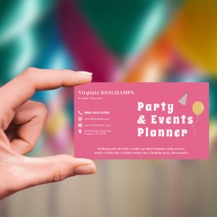 Party & Events Planner Pink Business Card