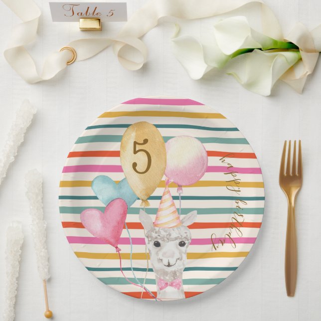 Party Farm Animals Birthday Llama Stripes  Paper Plates (Wedding)