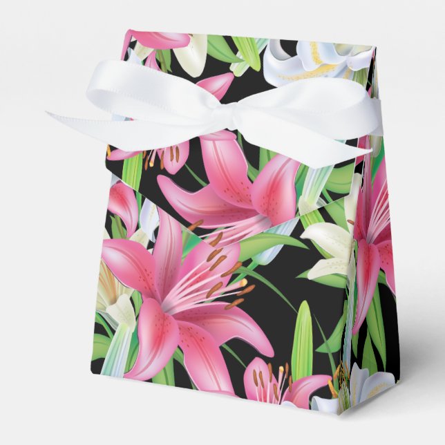 Party Favor Box-Pink Lilies Favor Boxes (Front Side)