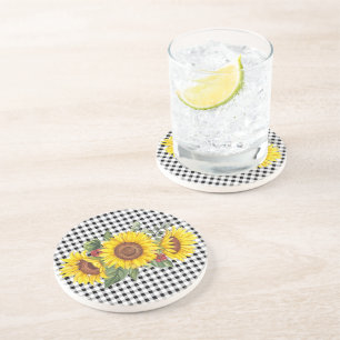 Party Favor for Ladies Gingham & Sunflowers Coaster
